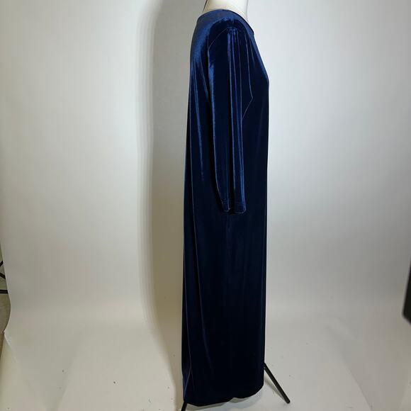 Vintage Talbots Blue Velvet 3/4 Sleeve Maxi Dress Womens Size Medium M VTG Goth - Picture 4 of 11